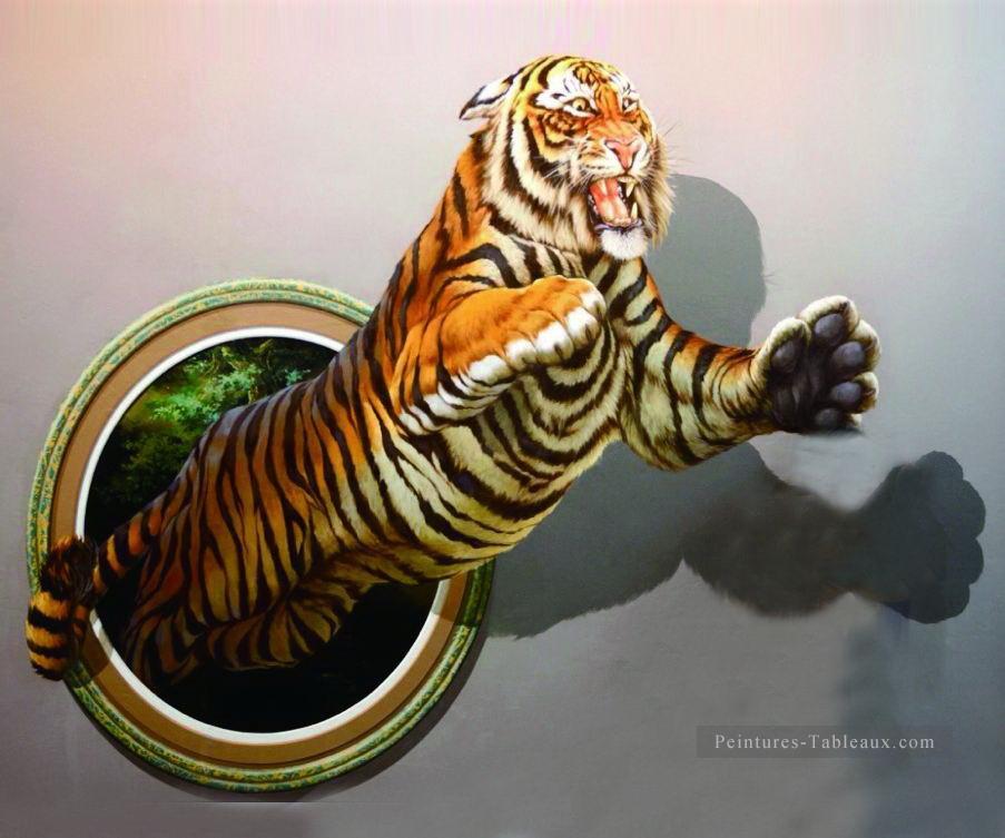 tigre grogne en 3D Peintures à l'huile